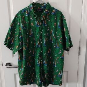 Roundtree & Yorke Green Sailboat Print Shirt
